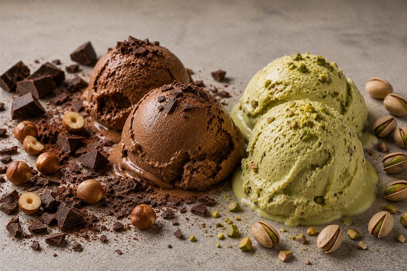 Gelato artigianale al cioccolato e pistacchio